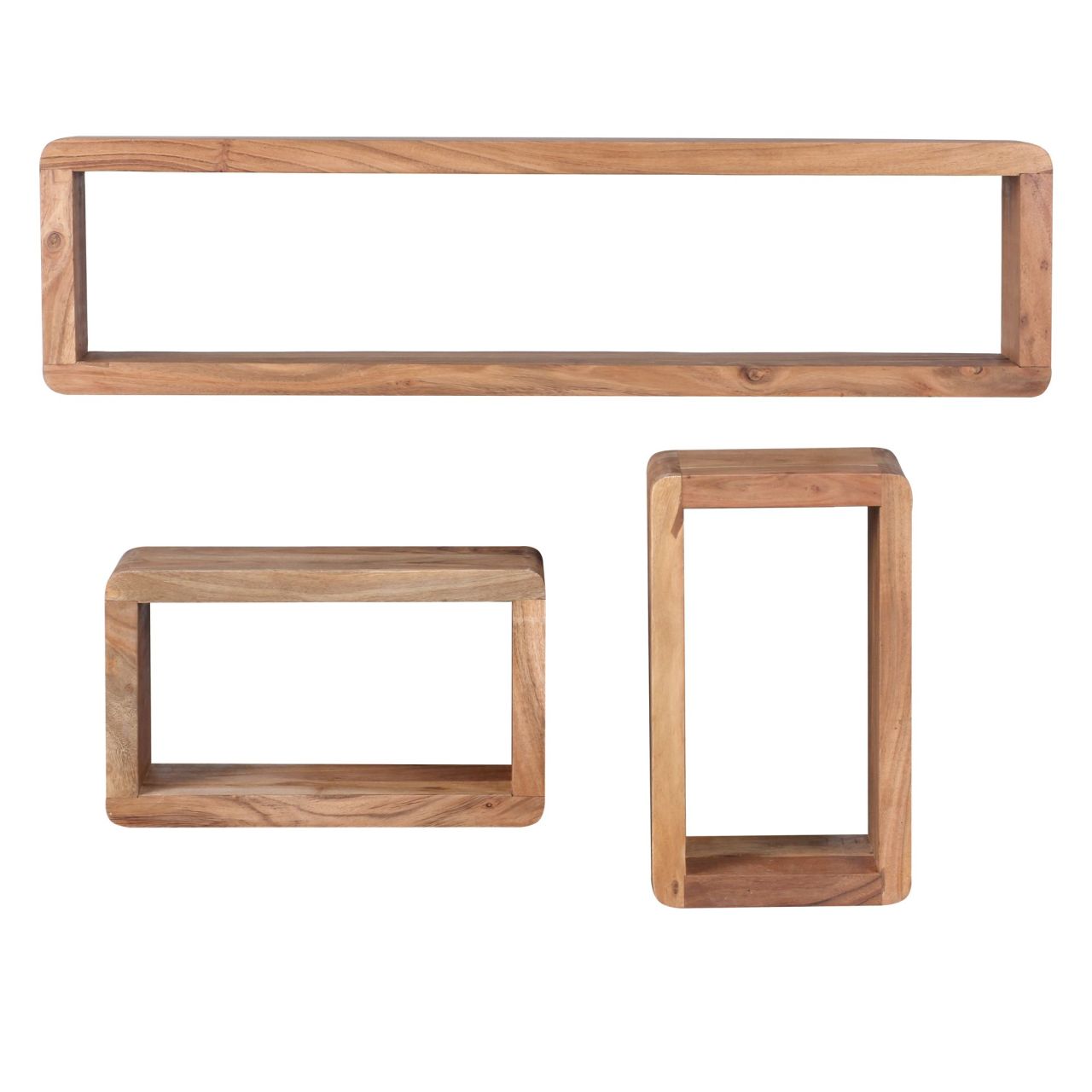 Design Wandregal 3er Set BOHA Massiv Holzregale Akazie Landhausstil