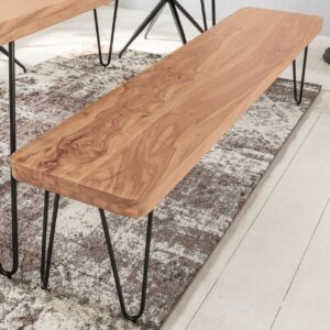 Esszimmer Sitzbank BAGLI Massiv-Holz Akazie 120 x 45 x 40 cm Holz-Bank Natur-Produkt Küchenbank im Landhaus-Stil