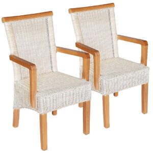 Esszimmer Stühle Set 2 Stück mit Armlehnen Rattanstühle weiß Perth Rattan Korbstühle nachhaltig ohne Sitzkissen