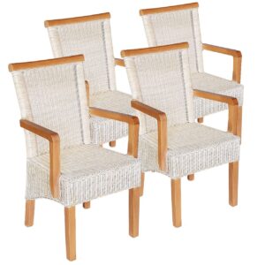 Esszimmer Stühle Set mit Armlehnen 4 Stück Rattanstühle Stuhl weiß Perth Sessel nachhaltig ohne Sitzkissen