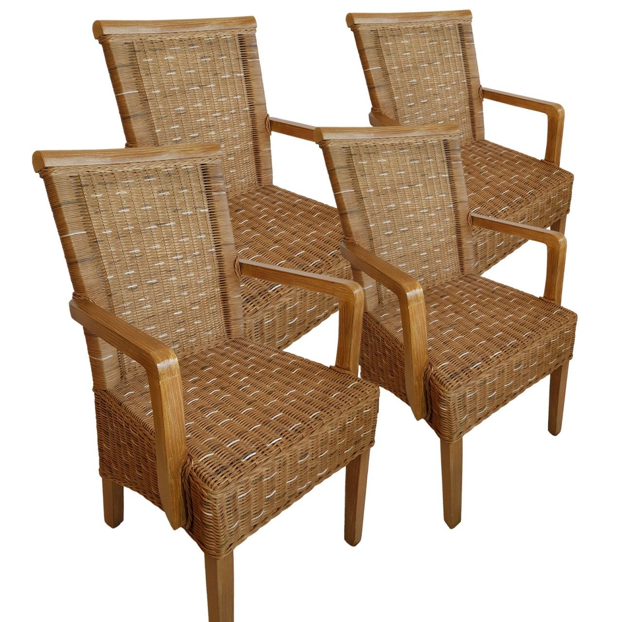 Esszimmer Stühle Set mit Armlehnen 4 Stück Rattanstühle braun Perth Korbstuhl Sessel nachhaltig ohne Sitzkissen