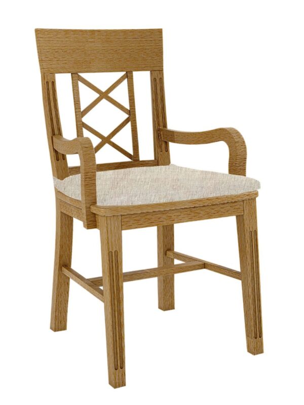 Esszimmer Stuhl mit Armlehnen Chalet mit Holzsitz und losem Sitzkissen Pinie massiv Pinie karamell mit Sitzkissen beige - sublim 02