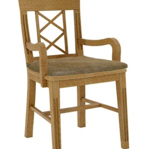 Esszimmer Stuhl mit Armlehnen Chalet mit Holzsitz und losem Sitzkissen Pinie massiv Pinie karamell mit Sitzkissen olivgrün - sublim 39