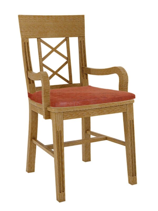 Esszimmer Stuhl mit Armlehnen Chalet mit Holzsitz und losem Sitzkissen Pinie massiv Pinie karamell mit Sitzkissen terracotta - sublim 27