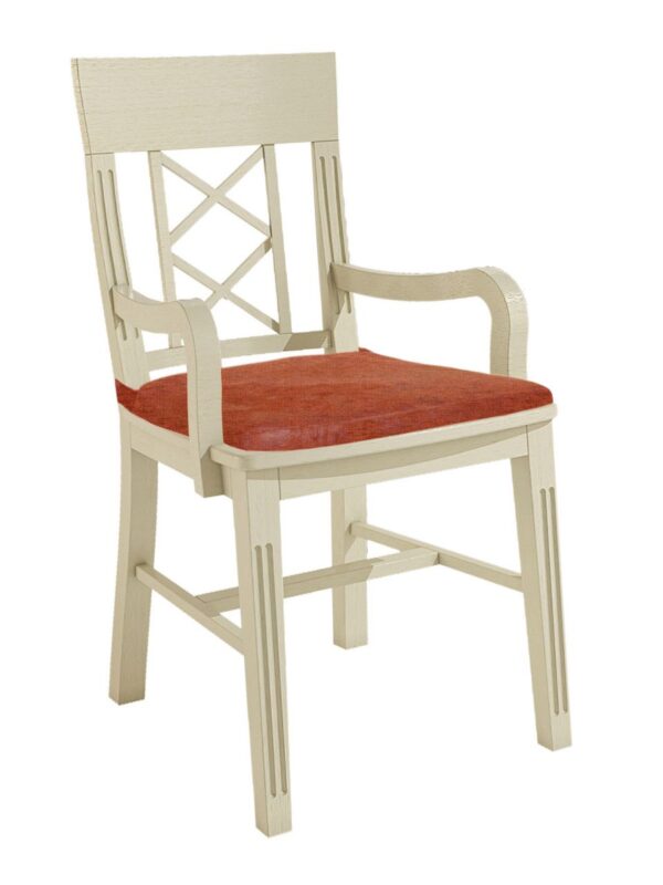 Esszimmer Stuhl mit Armlehnen Chalet mit Holzsitz und losem Sitzkissen Pinie massiv Pinie lipizano mit Sitzkissen terracotta - sublim 27