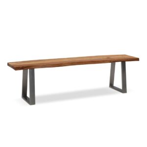 Esszimmerbank 120x40x455 cm Akazie Massivholz Metall mit Baumkante Esstischbank Holzbank Massiv ohne Lehne Kuechenbank Chrom Essbank Modern Sitzbank Esszimmer Klein