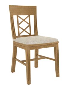 Esszimmerstuhl Chalet mit Holzsitz 2 Kreuzen an der Lehne und losem Sitzkissen Pinie massiv Pinie karamell mit Sitzkissen beige sublim 02