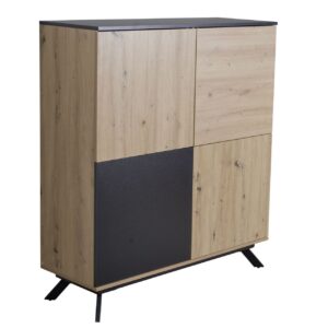 Highboard 110x125x40 cm MDF Sideboard in Eiche-Dekor / Schwarz