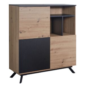 Highboard 110x129x40 cm MDF Sideboard in Eiche-Dekor / Schwarz