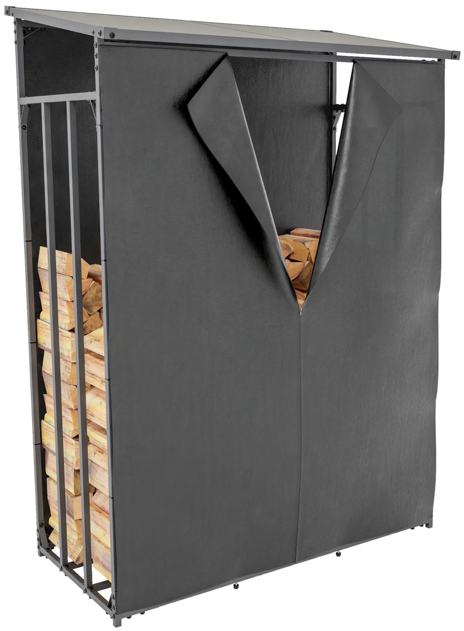 Kaminholzunterstand + Abdeckplane Ruston Metall L anthrazit 1 Kaminholzunterstand + Abdeckplane Ruston Metall L anthrazit
