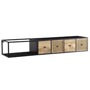 Lowboard Hängend Mango Massivholz / Metall 150x25x35 cm TV-Schrank Schwarz