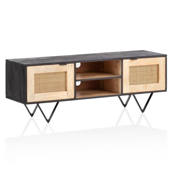 Lowboard Mango Massivholz / Rattan 120x44x35 cm TV-Kommode mit zwei Türen