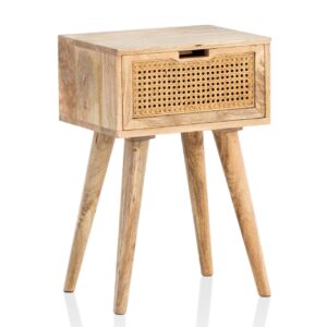 Nachtkonsole Mango Massivholz / Rattan 40x60x30 cm Nachttisch Braun