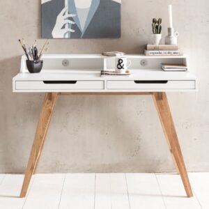 Schreibtisch 110 x 85 x 60 cm MDF-Holz skandinavisch weiß matt Arbeitstisch
