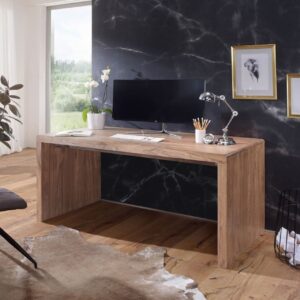 Schreibtisch BOHA Massiv-Holz Akazie Computertisch 160 cm breit Echtholz Design Ablage Büro-Tisch Landhaus-Stil