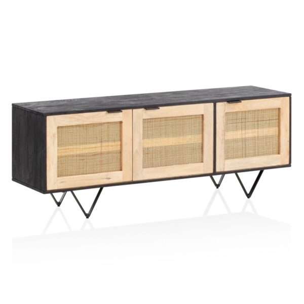 Sideboard 145x55x40 cm Mango Massivholz / Rattan Kommode mit 3 Türen