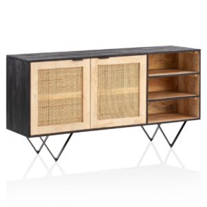 Sideboard 145x75x40 cm Mango Massivholz / Rattan Kommode mit 2 Türen