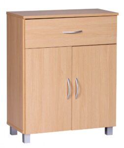 Sideboard Buche WL1.335 60x75x30cm Kommode mit Schublade und Tueren Kleine Moderne Anrichte Braun Design Holz Schrank Allzweckschrank mit Griffen Kleiner Flurschrank Schmal