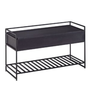 Sitzbank mit Stauraum 90x52x38 cm Mango Massivholz / Metall Flurbank Schwarz