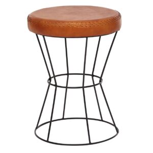 Sitzhocker Echtleder / Metall 35 x 48 x 35 cm Design Hocker Rund