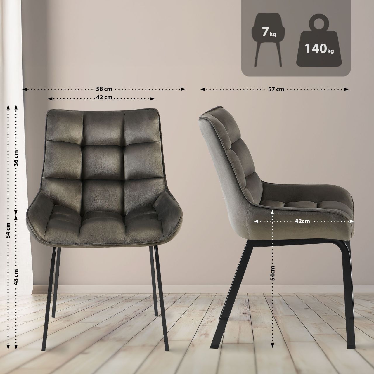 Stuhl Saranda Samt anthrazit 1 Stuhl Saranda Samt anthrazit