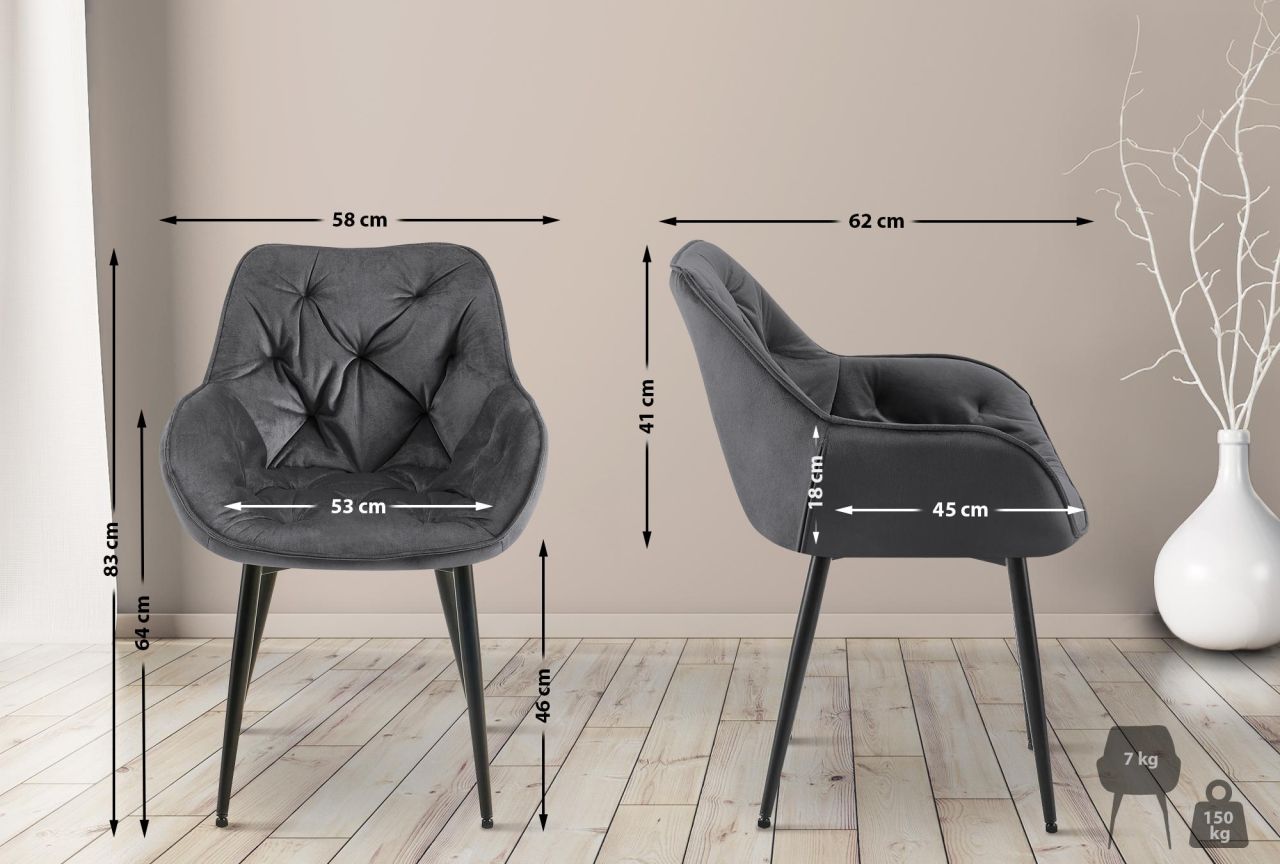 Stuhl Tanna Samt dunkelgrau 1 Stuhl Tanna Samt dunkelgrau