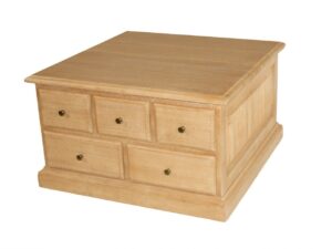 Truhen Couchtisch Truhe 89 x 89 cm mit 5 Schubkaesten Pinie massiv Pinie karamell