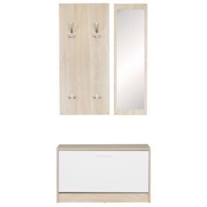 Wand-Garderobe SALERNO mit Spiegel & Schuhschrank Spanplatte sonoma