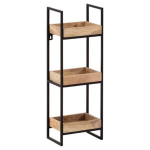 Wandregal 27x77x18 cm Mango Massivholz Metall Haengeregal Industrial Design Schweberegal Rechteckig Regal Haengend Wohnzimmer Tablettregal Wand mit 3 Ablagen Metallrahmen