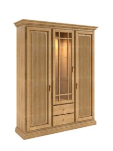 Wohnwand Vitrinen Schrank B 162 H 198 cm 3 Tueren 2 Schubladen Duett Pinie massiv Pinie karamell ohne Beleuchtung