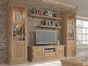 Wohnzimmer Schraenke Set Wohnwand Duett 2 Vitrinen TV Lowboard 2 Wandbords Duett Pinie massiv Pinie karamell ohne Beleuchtung
